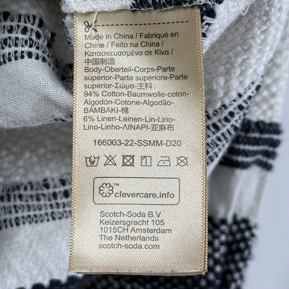 Scotch &‎ Soda Mens M Basketweave Voile Shirt Striped Cotton Linen Long Sleeve - Picture 7 of 10